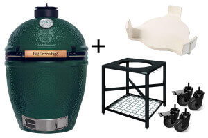 Pack Big Green Egg Large barbecue + convEGGtor + table modulaire + 4 roulettes