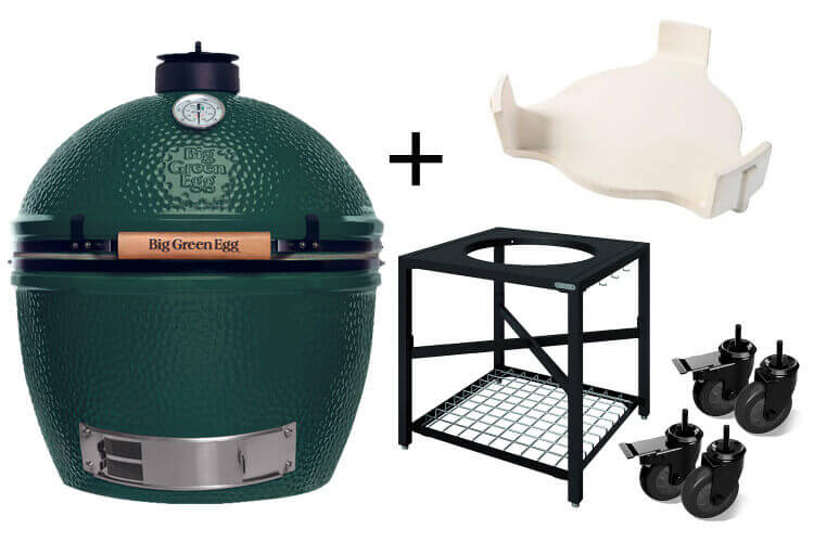 Pack Big Green Egg XLarge barbecue + convEGGtor + table modulaire + 4 roulettes