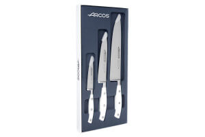 Coffret 3 couteaux Arcos Riviera White forgés : 1 Office + 2 Cuisines (15cm / 20cm)