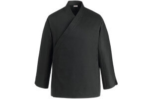 Veste de cuisine unisexe Egochef Sushi noire kimono polyester et coton à manches longues