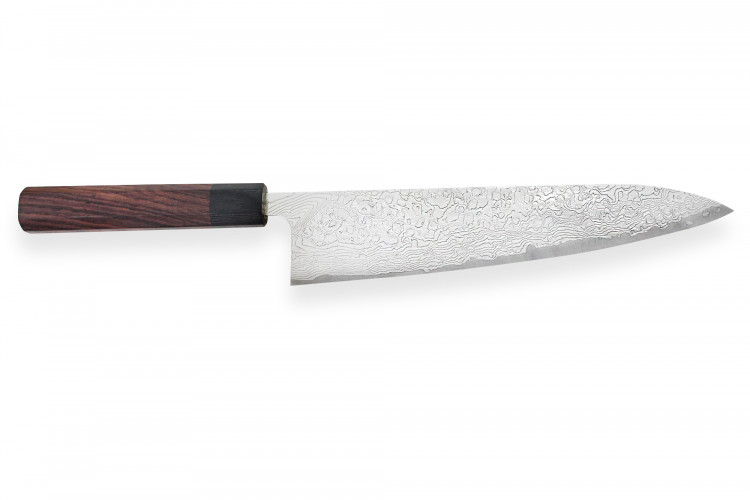 Couteau de chef japonais artisanal Takeshi Saji R2 Damas 24cm reconditionné