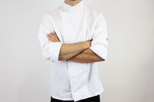 Veste de cuisine unisexe Egochef Ottavio Air Plus blanche 100% microfibre à manches longues