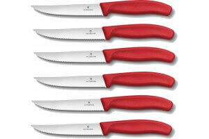 6 Couteaux à steak Victorinox lame crantée 12cm manche rouge