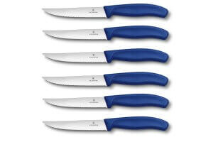 6 Couteaux à steak Victorinox lame crantée 12cm manche bleu