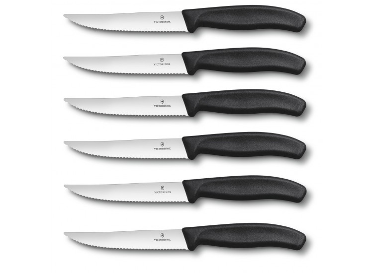 6 Couteaux &agrave; steak Victorinox lame crant&eacute;e 12cm manche noir