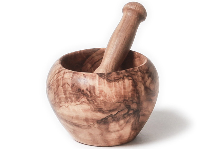 Mortier et pilon B&eacute;rard faits main en olivier cir&eacute; diam&egrave;tre 7cm
