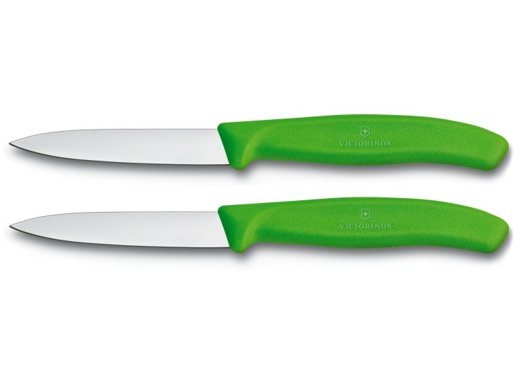 2 Couteaux d'office Victorinox lame 8cm pointe milieu manche vert
