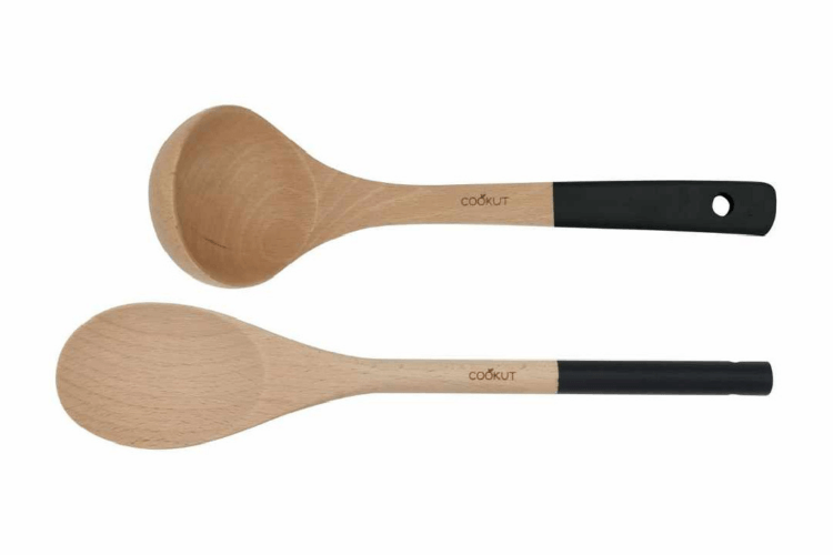 Set cuillère et spatule de cuisine Cookut en bois coloris noir graphite