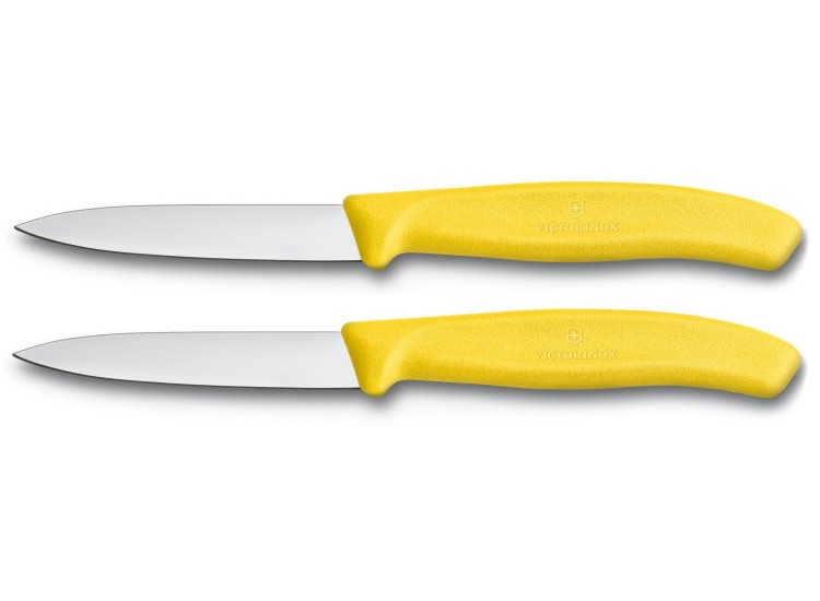 2 Couteaux d'office Victorinox lame 8cm pointe milieu manche jaune
