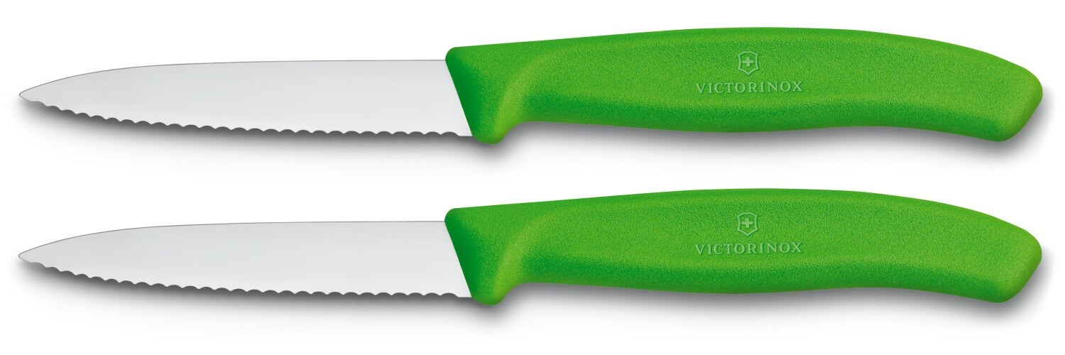 2 Couteaux d'office Victorinox lame à dents 8cm manche vert