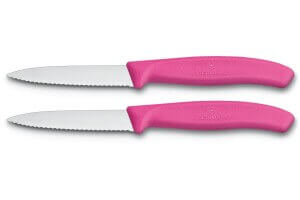 2 Couteaux d'office Victorinox roses lame à dents 8cm pointe milieu