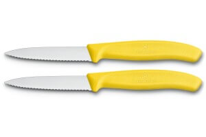 2 Couteaux d'office Victorinox jaunes lame à dents 8cm pointe milieu