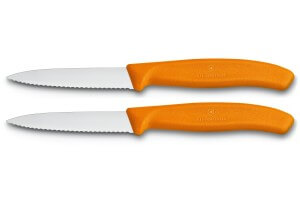 2 Couteaux d'office Victorinox oranges lame à dents 8cm pointe milieu