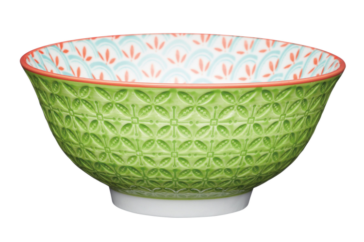 Bol en gr&egrave;s &eacute;maill&eacute; KitchenCraft motif g&eacute;om&eacute;trique vert