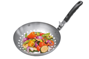 Wok pour légumes Gefu en acier inox avec poignée amovible en nylon diamètre 28cm