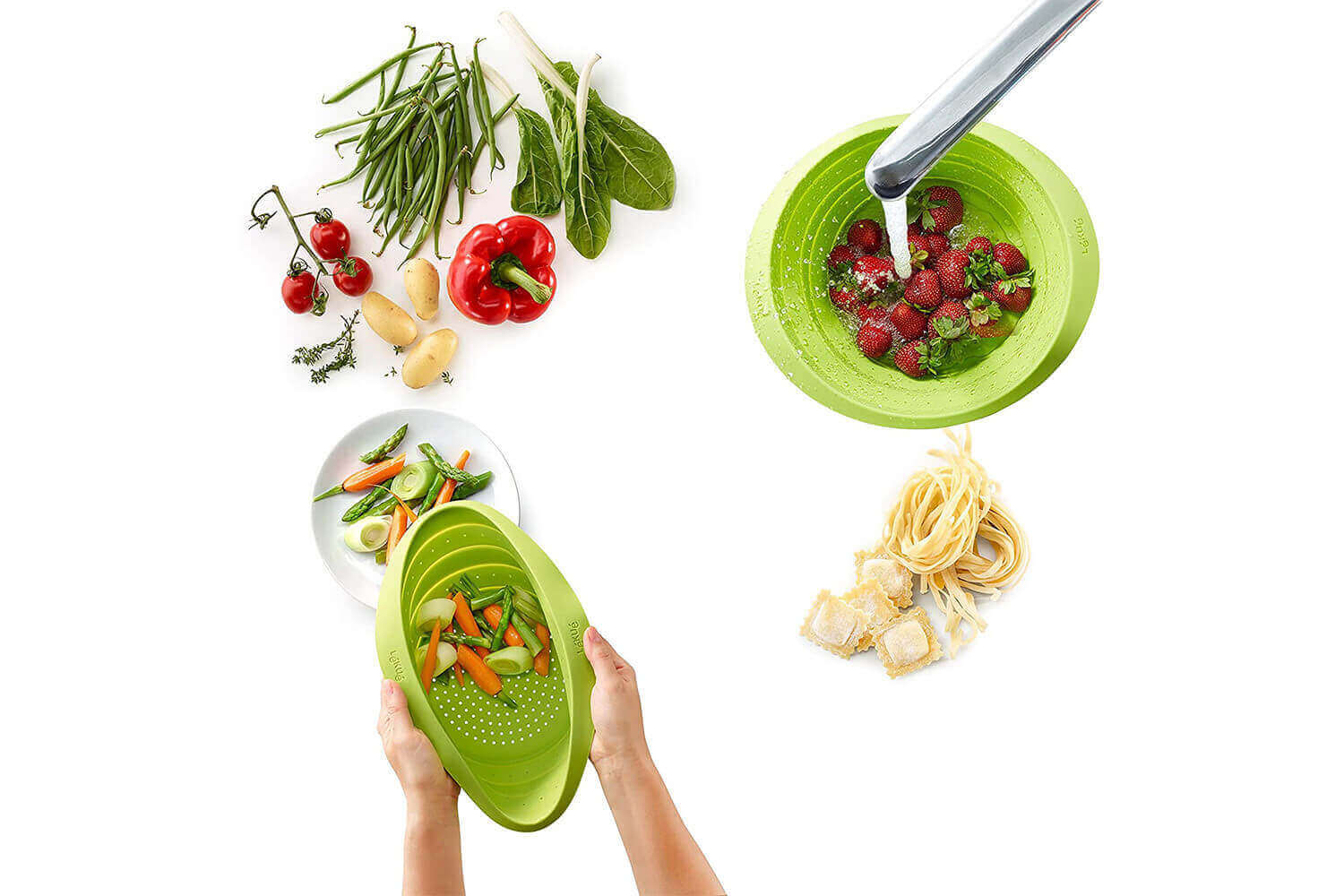 Passoire Pliable En Silicone - Avec Poignée, Diamètre 21 Cm, Pour égoutter Pâtes Et Laver Fruits/légumes, Gain De Place