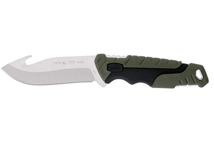 Couteau Buck 657 Pursuit Large Guthook 0657GRG lame 11,4cm manche nylon/fibres de verre vert + étui polyester
