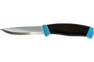 Couteau Mora Companion 12159 lame inox 10,4cm manche caoutchouc noir/bleu clair + étui
