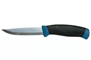 Couteau Mora Companion 13164 lame inox 10,4cm manche caoutchouc noir/bleu foncé + étui