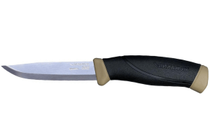 Couteau Mora Companion 13166 lame inox 10,4cm manche caoutchouc noir/sable + étui