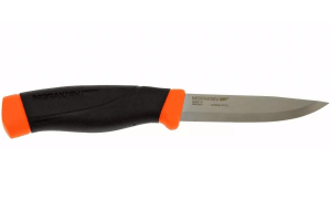 Couteau Mora Companion Heavy Duty F 12211 lame carbone 10,4cm manche caoutchouc noir/orange + étui