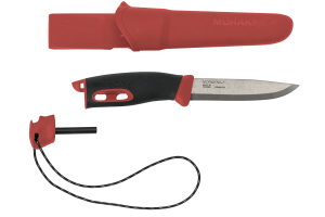 Couteau Mora Companion Spark 13571 lame inox 10,4cm manche caoutchouc bordeaux avec pierre à feu + étui