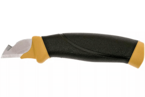 Couteau Mora Électricien 12201 ambidextre lame inox 2,1cm manche en caoutchouc noir/jaune avec étui