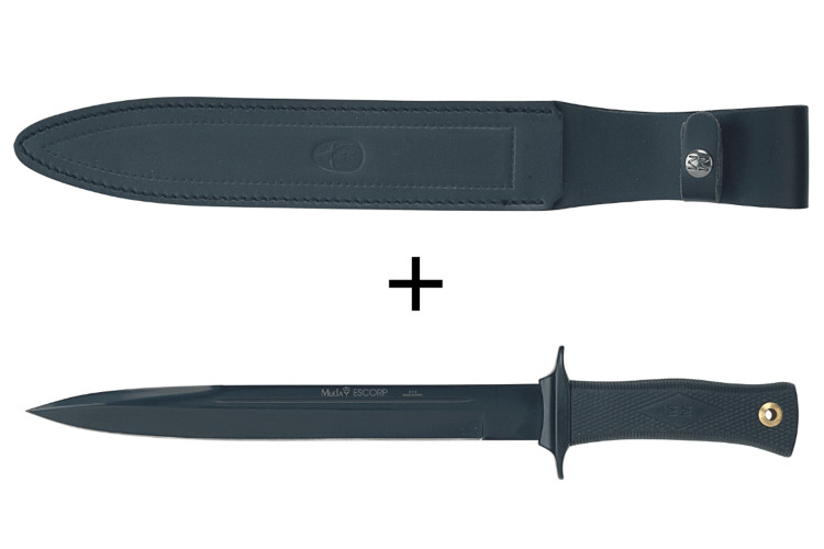 Couteau Muela ESCORP 9244 lame noire 26cm manche en gomme noire + &eacute;tui en cuir
