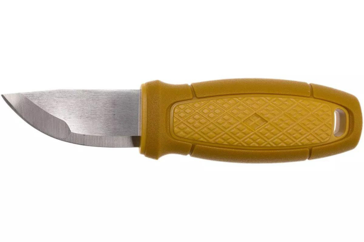 Petit couteau de poche Mora Eldris 12632 lame inox 5,9cm manche caoutchouc jaune avec allume-feu + &eacute;tui