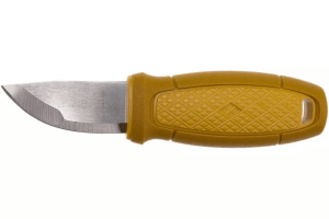 Petit couteau de poche Mora Eldris 12632 lame inox 5,9cm manche caoutchouc jaune avec allume-feu + étui