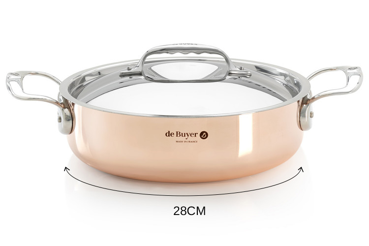 Sautoir droit en cuivre inox De Buyer Prima Matera anses en inox avec couvercle