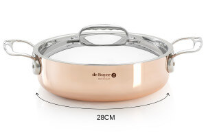 Sautoir droit en cuivre inox De Buyer Prima Matera anses en inox avec couvercle