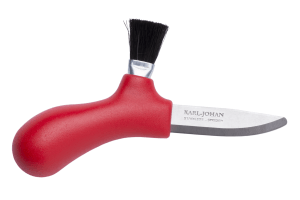 Couteau à champignons Mora Karl-Johan 12206 lame inox 6,2cm manche polypropylène rouge + étui