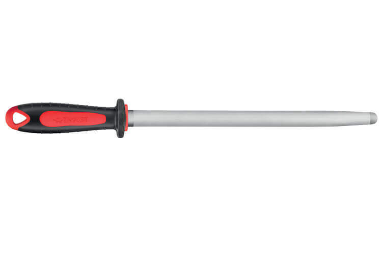 Fusil de boucher FISCHER mèche ovale 30cm grain fin manche rouge et gris