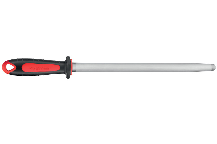 Fusil de boucher FISCHER m&egrave;che ovale 35cm grain fin manche rouge et gris