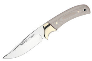 Couteau Muela Setter 9265 lame 11cm en acier manche en micarta blanc + étui en cuir