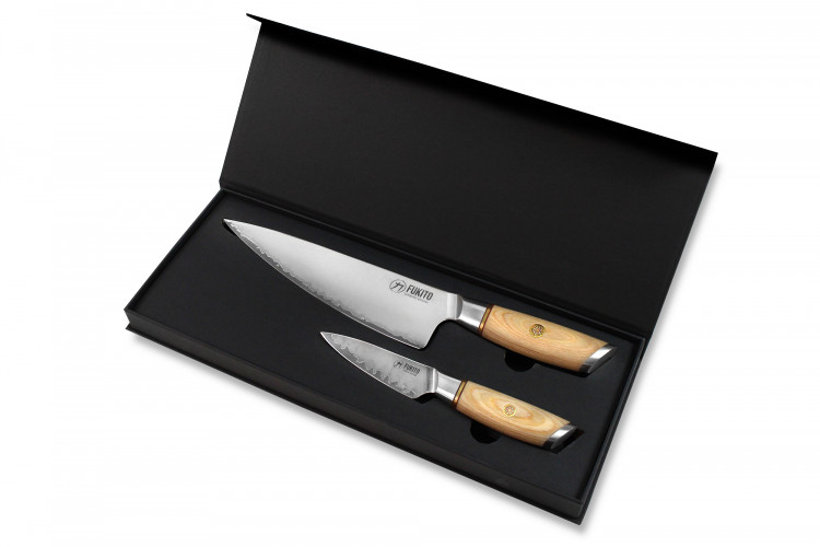 Coffret 2 couteaux Fukito Pakka San Mai Chef + Office