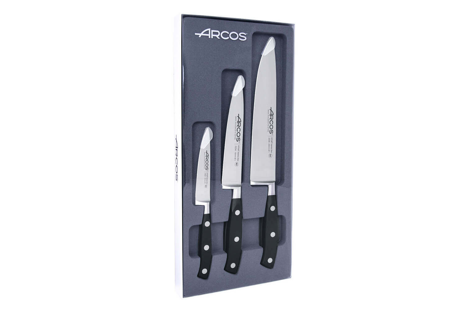 Coffret 3 couteaux Arcos Riviera : office + universel + chef