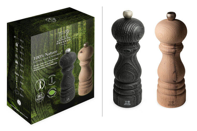 Coffret cadeau 2 moulins Peugeot 100% Nature poivre et sel 18cm