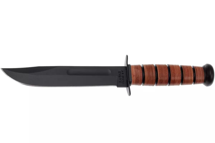 Couteau KA-BAR USMC Fighter 1217 lame carbone 17,8cm manche cuir + &eacute;tui en cuir