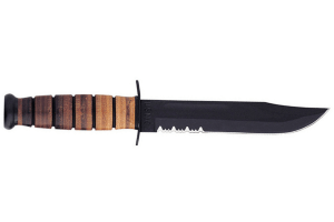 Couteau KA-BAR USMC 11216 lame semi-dentée 17cm manche cuir + étui en cuir