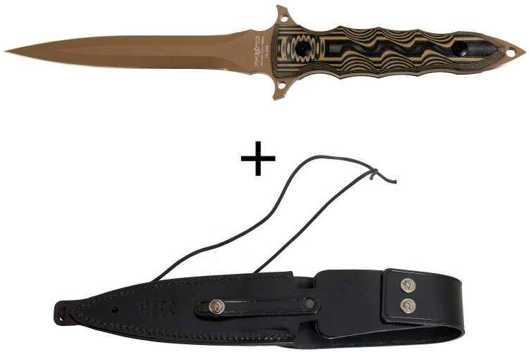 Couteau Fox Military Modras FX.508 lame 17,5cm manche G10 marron/noir + &eacute;tui en cuir