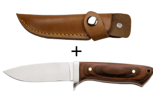 Couteau Herbertz 114210 lame en inox 10cm manche en bois de Pakka avec étui en cuir
