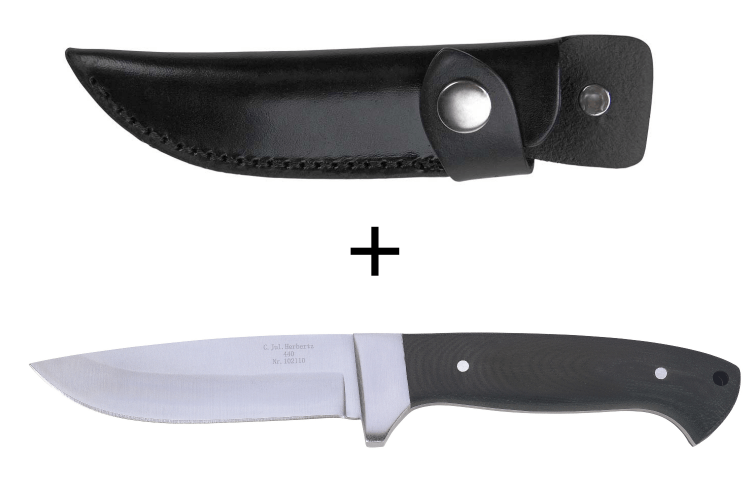 Couteau Herbertz 102110 lame en inox 9,8cm manche en micarta noir avec étui en cuir