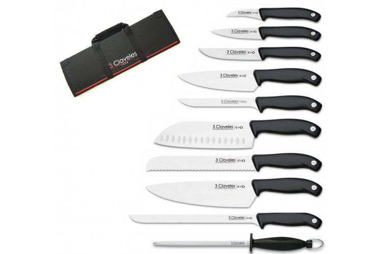 Malette de 9 couteaux EVO pour cuisiniers + fusil 3 Claveles