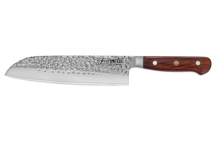 Couteau santoku Fukito Rosewood Damas 67 couches 18cm manche bois de rose