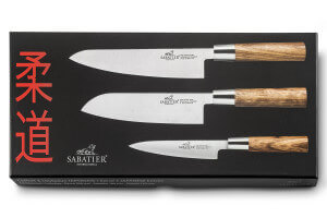 Coffret 3 couteaux Sabatier International Zebrano style japonais : Shotoh + Santoku + Gyuto