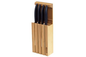 Bloc vide Kyocera ergonomique en bambou pour 4 couteaux