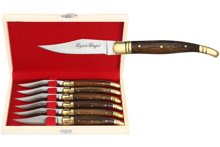 Coffret cadeau de 6 couteaux de table Laguiole Bougna manches en bois
