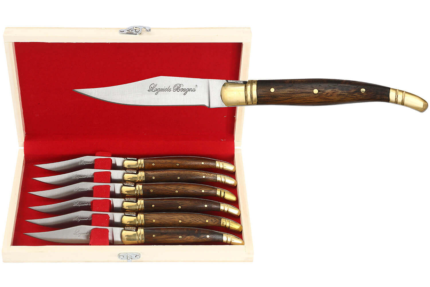 6 couteaux de table Laguiole manche bois exotique , forme traditionnelle
